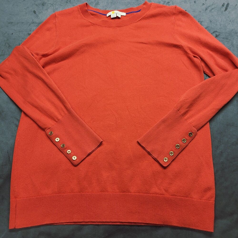 Womens Boden Crewneck Sweater Long Sleeve Lightweight Redish-Orange MED Buttons